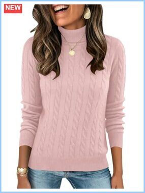 Women's Cable Knit Turtleneck Pullover Sweater Slim Fit Long Sleeve